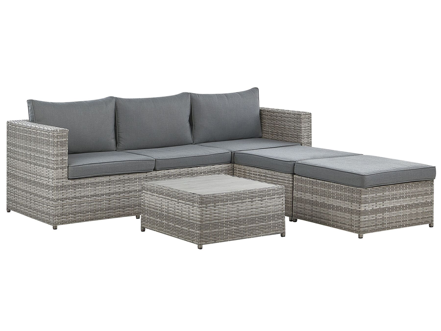 Garden Corner Sofa with Table 5 Seater SABBIA Right Hand Modular PE Rattan Light Grey