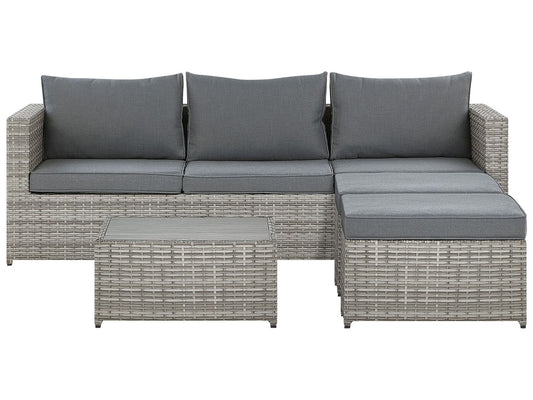 Garden Corner Sofa with Table 5 Seater SABBIA Right Hand Modular PE Rattan Light Grey