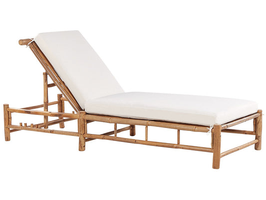 Sun Lounger with Cushion LIGURE Reclining Bamboo Wood Brown