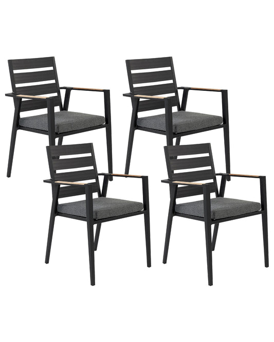 Set of 4 Garden Chairs with Cushions TAVIANO Metal Black