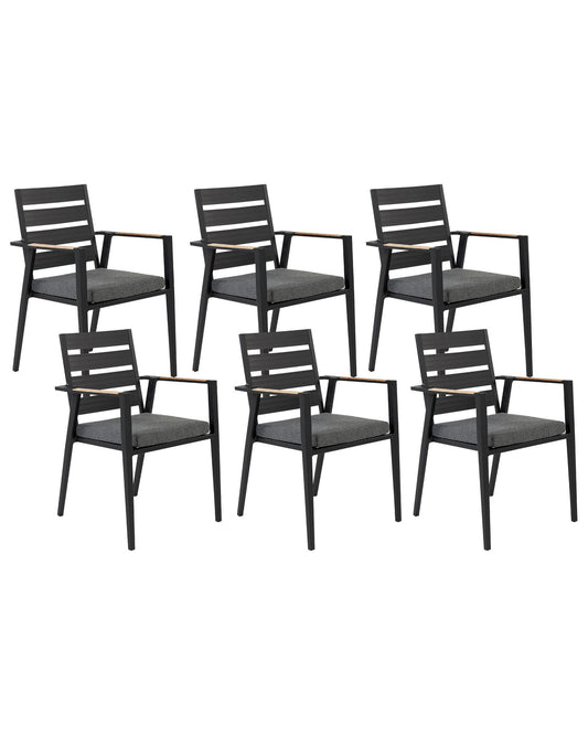 Set of 6 Garden Chairs with Cushions TAVIANO Metal Black