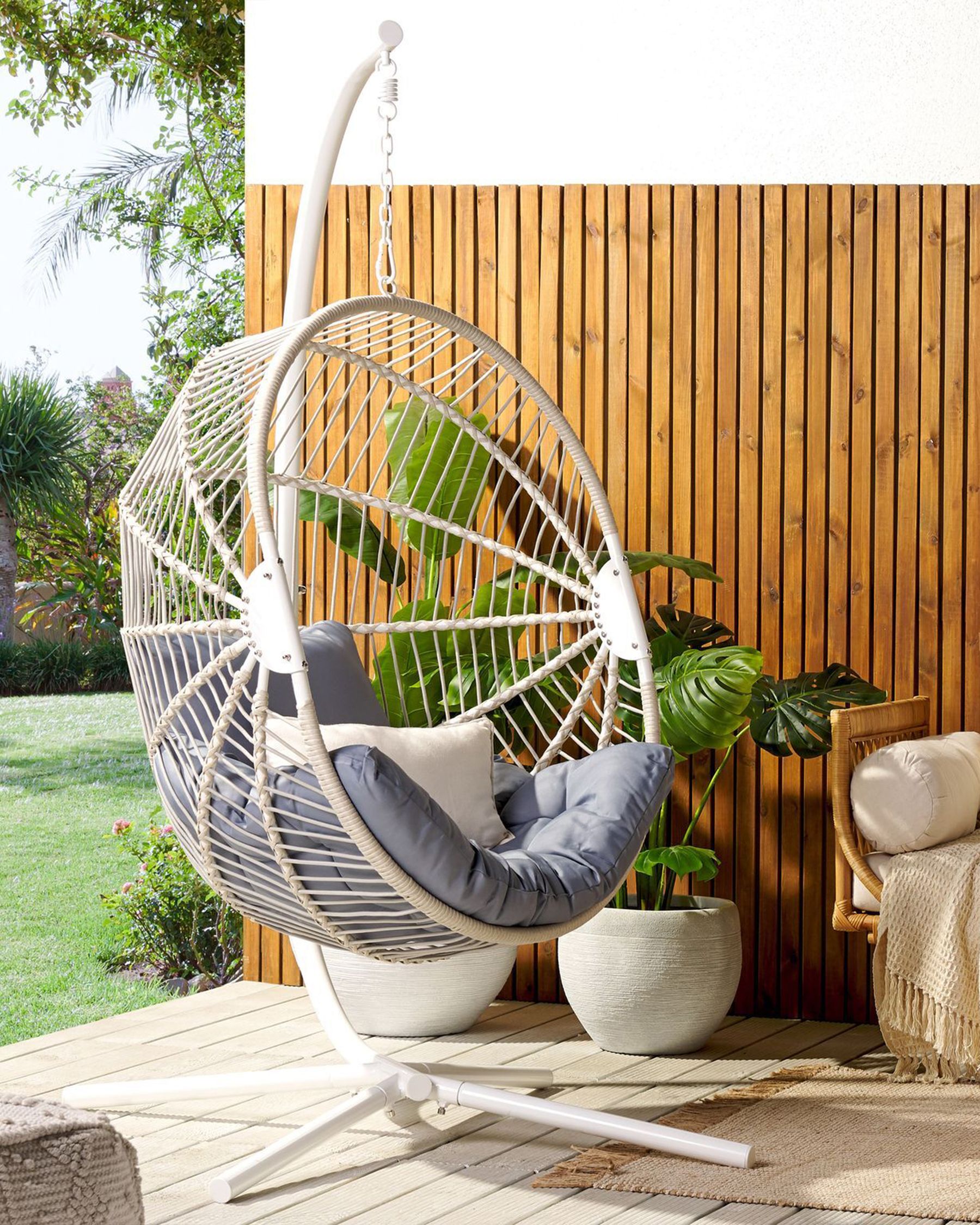 Hanging Chair with Stand Rattan White