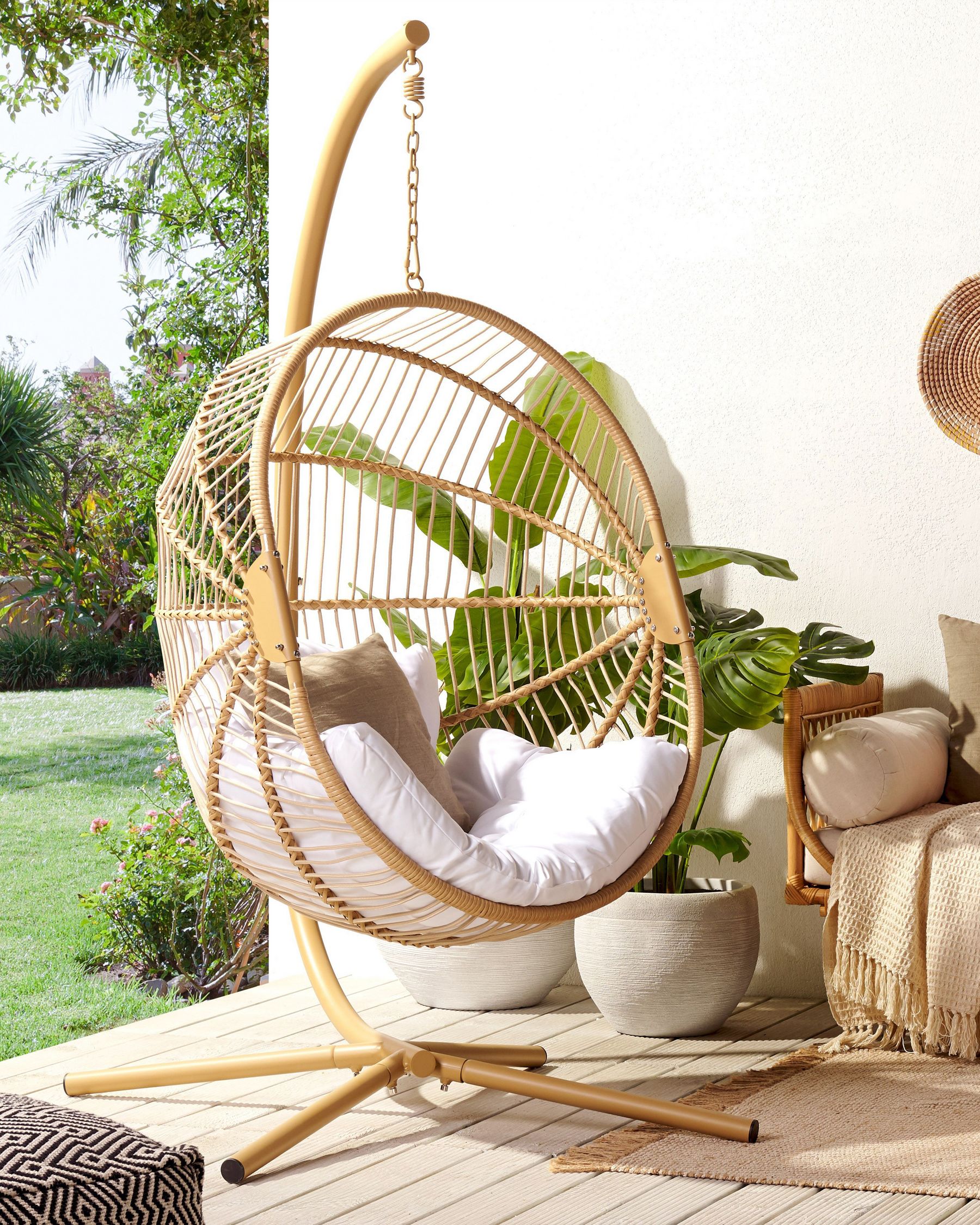 Hanging Chair with Stand Rattan Beige