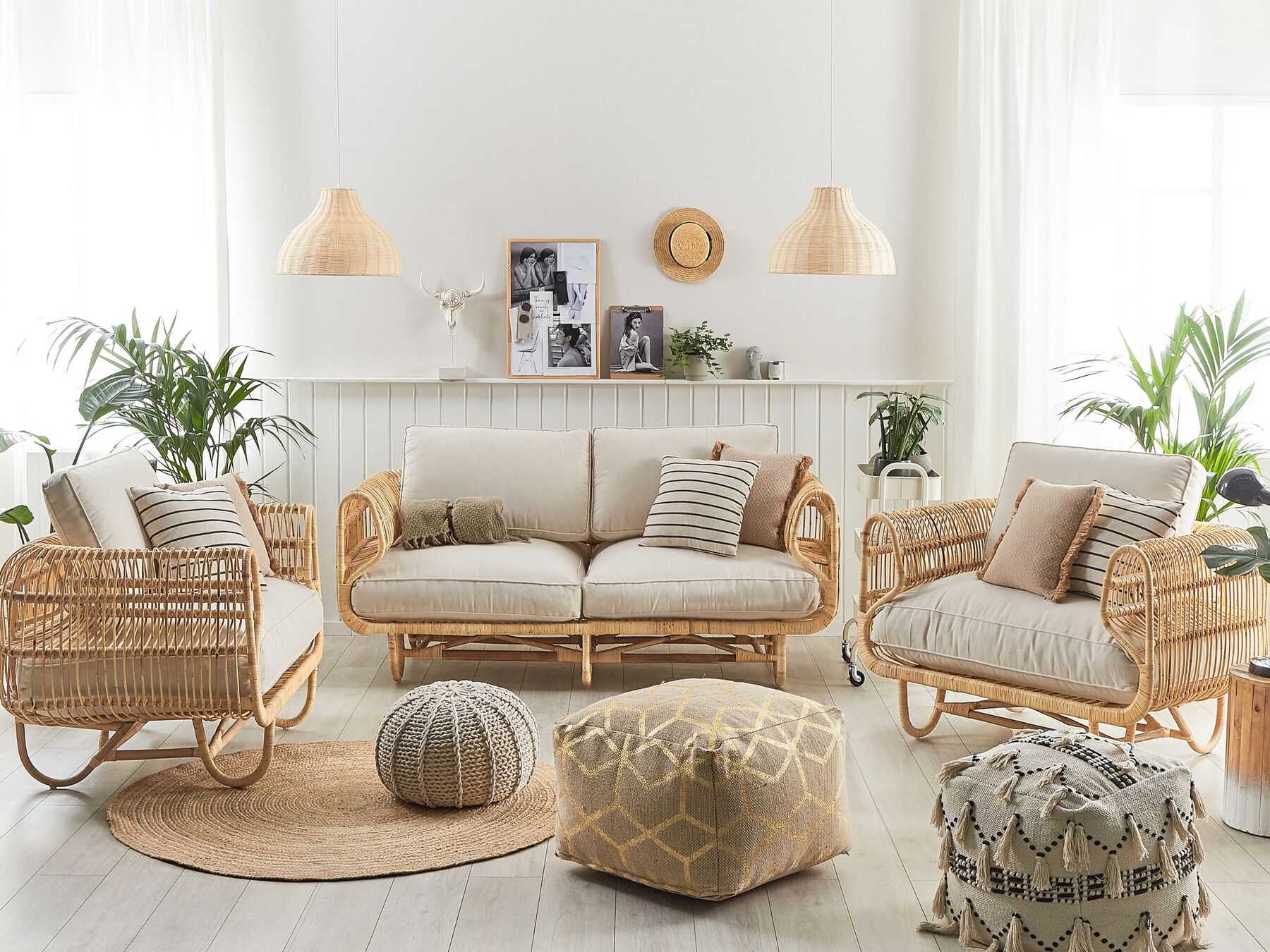 Garden Sofa Set 4 Seater Rattan Beige