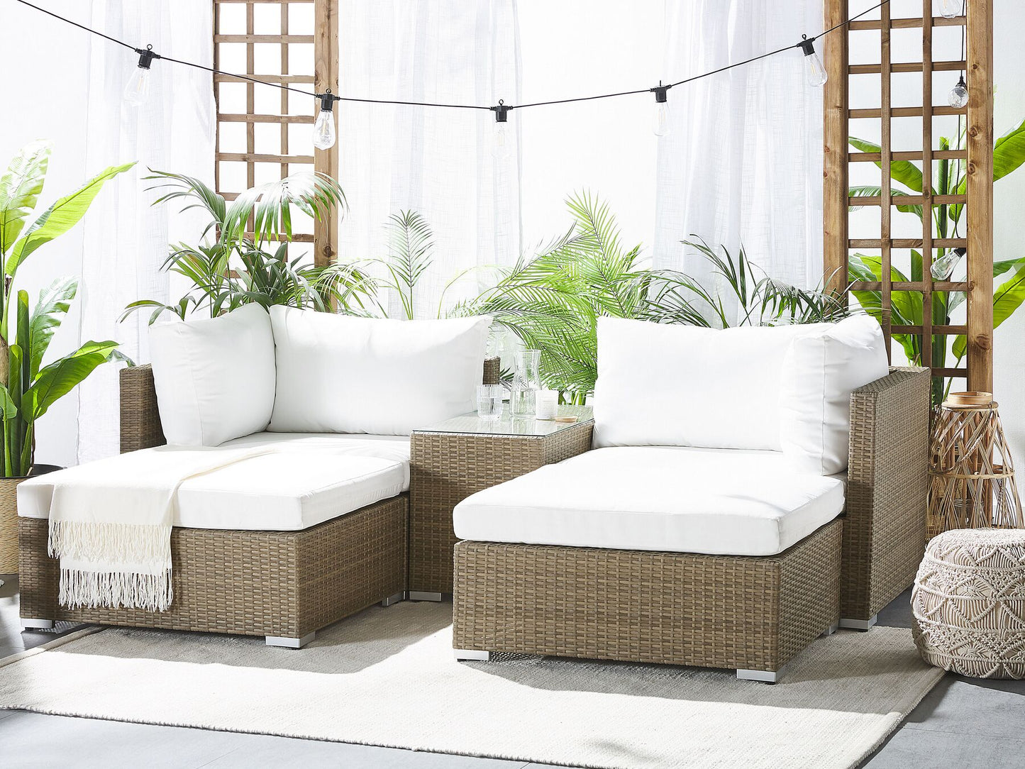 Garden Lounge Set with Table 2 Seater NOTO Modular PE Rattan Light Brown