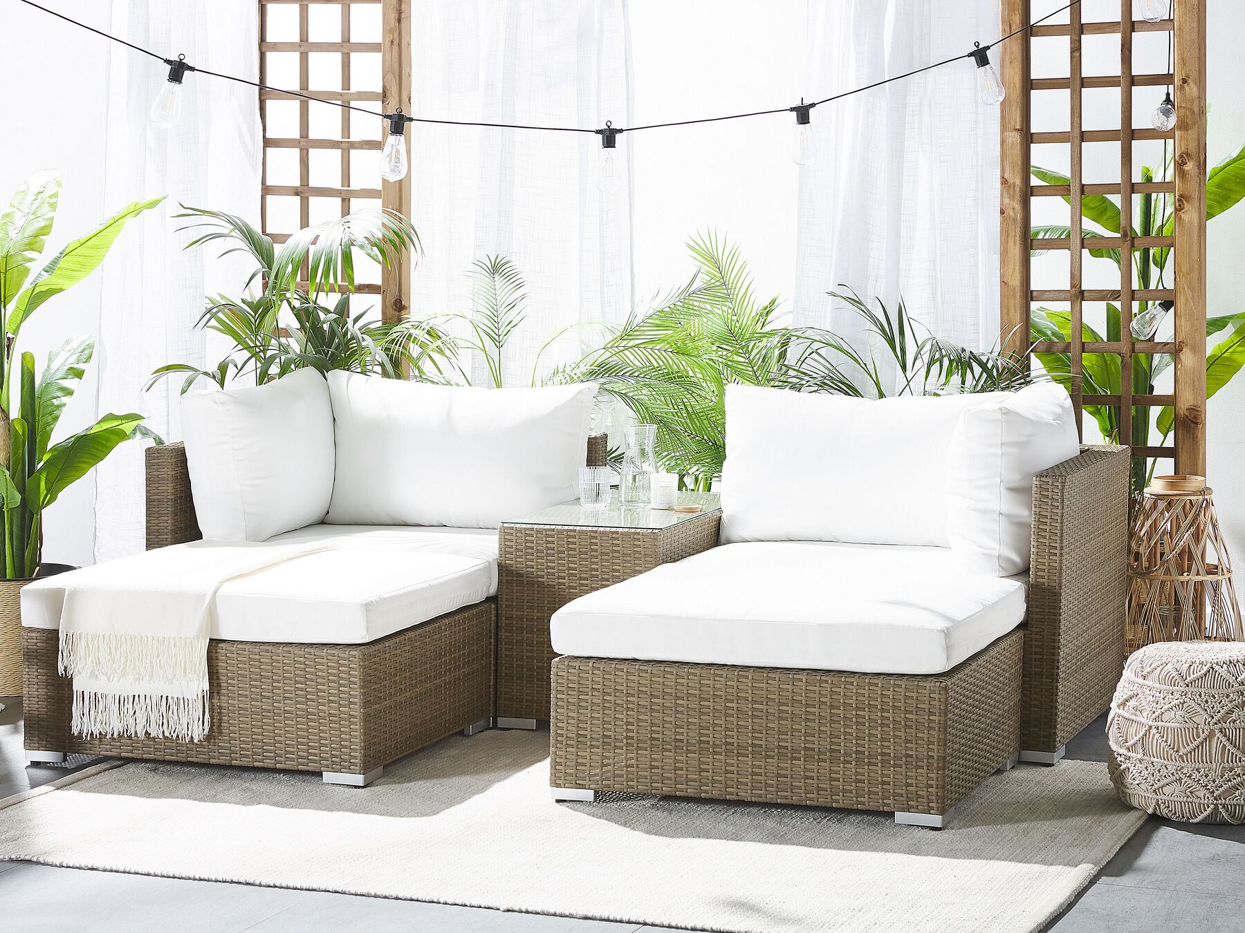 Garden Lounge Set with Table 2 Seater NOTO Modular PE Rattan Light Brown