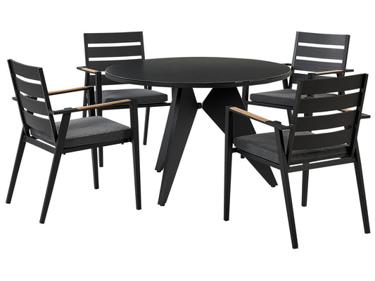 Garden Dining Set 4 Seater OLMETTO/TAVIANO with Cushions Metal Black