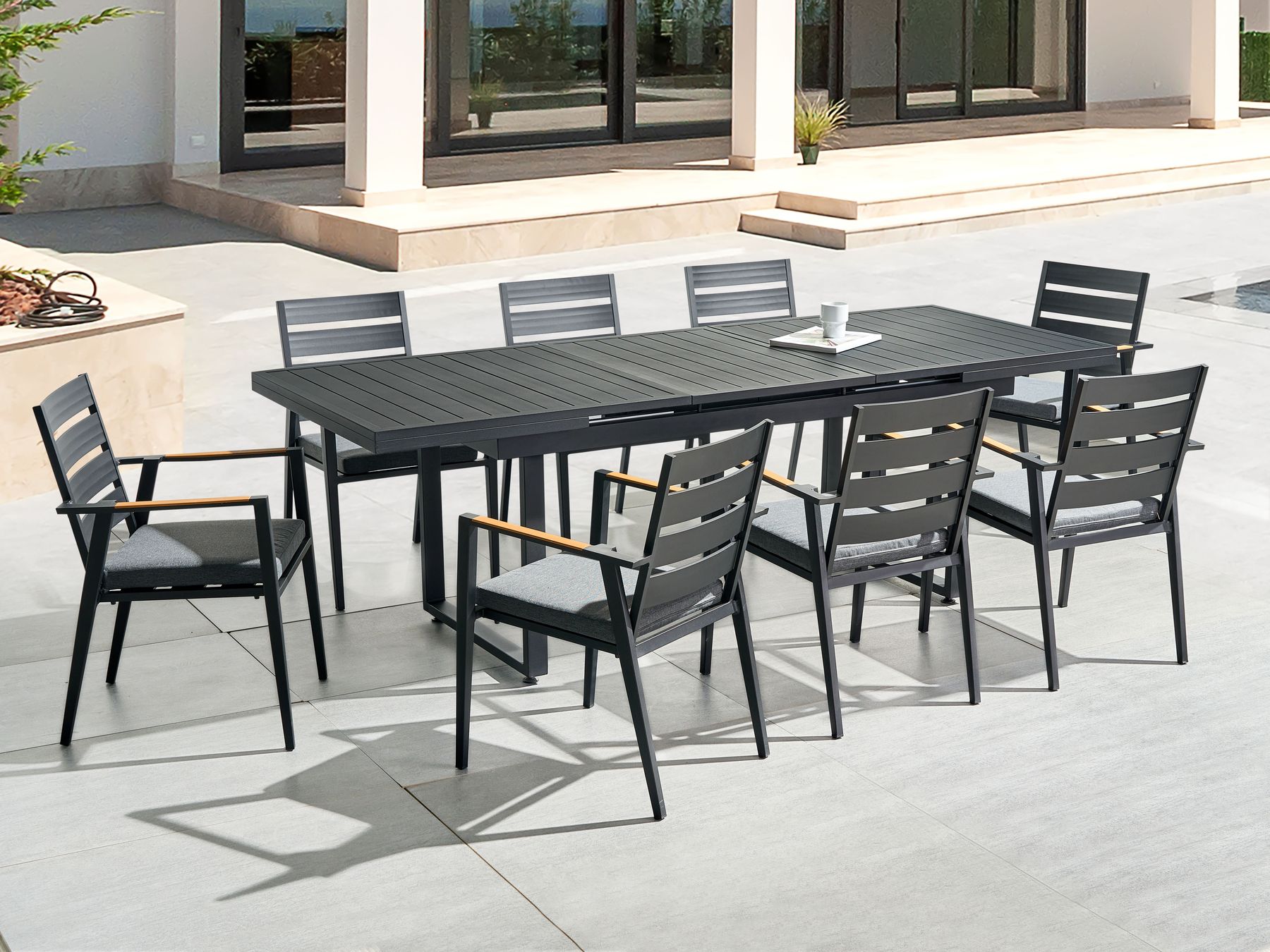 Garden Dining Set 8 Seater VALCANETTO/TAVIANO with Cushions Metal Black