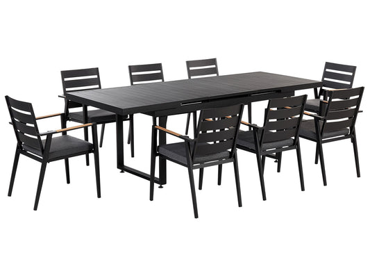 Garden Dining Set 8 Seater VALCANETTO/TAVIANO with Cushions Metal Black