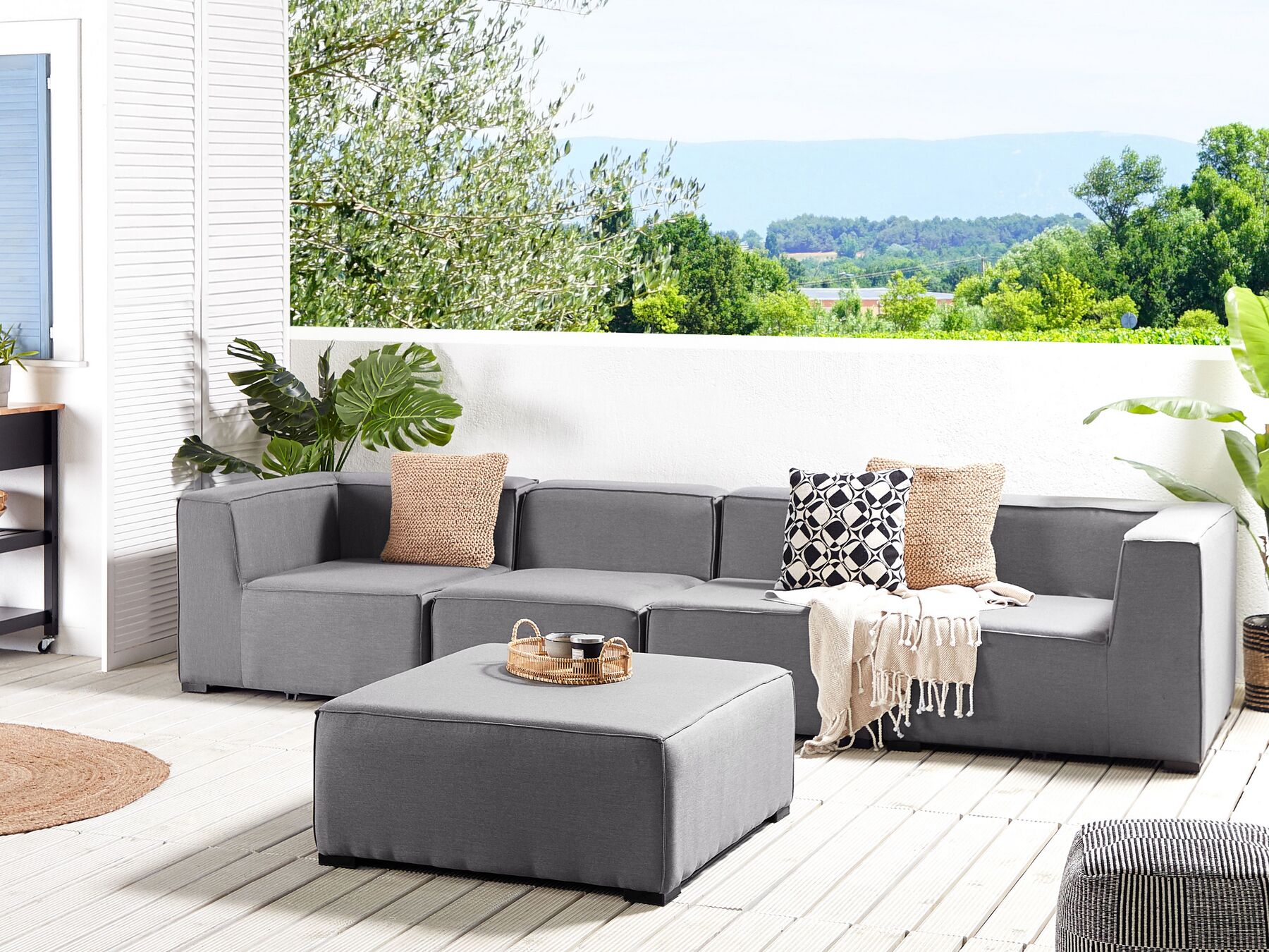 Garden Sofa with Ottoman 4 Seater AREZZO Modular Grey