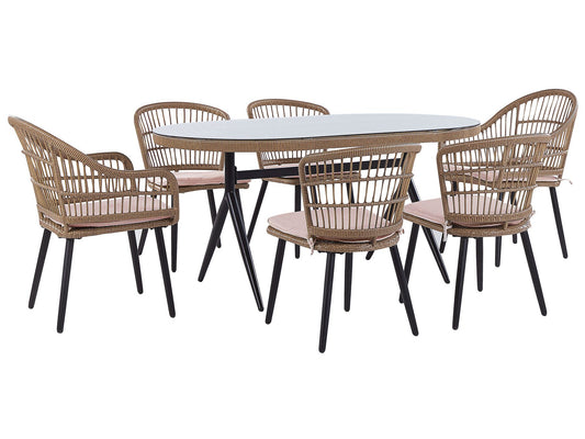 Garden Dining Set 6 Seater ALIANO with Cushions PE Rattan Pastel Pink