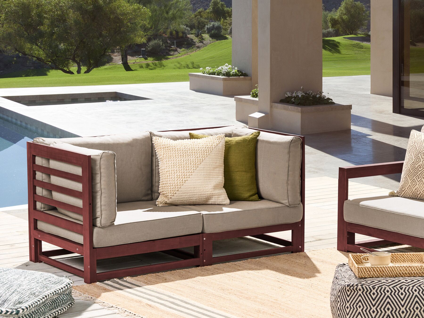 Garden Sofa 2 Seater TRANI Modular Certified Acacia Wood Dark Red