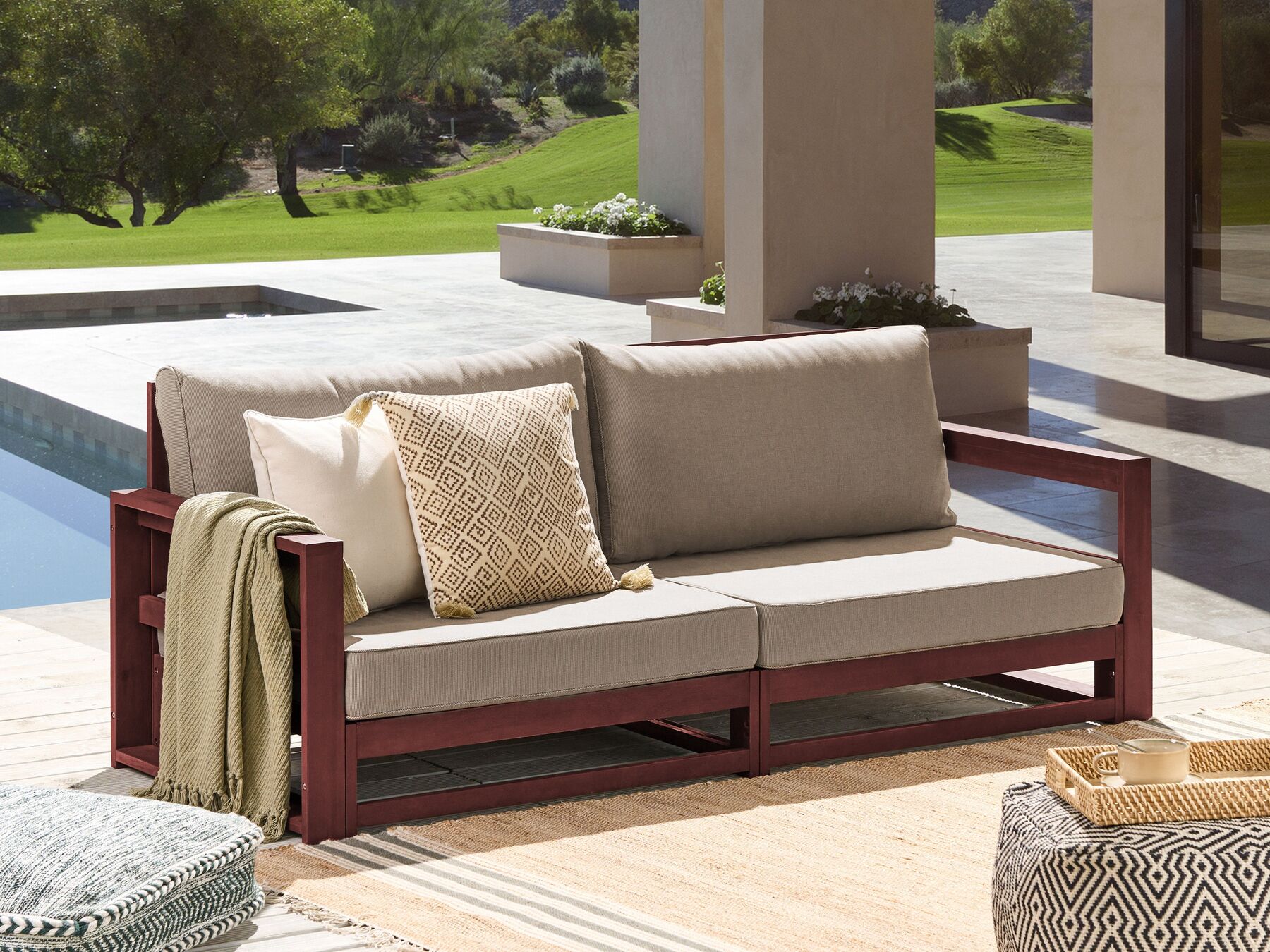 Garden Sofa 2 Seater TIMOR Modular Certified Acacia Wood Dark Red