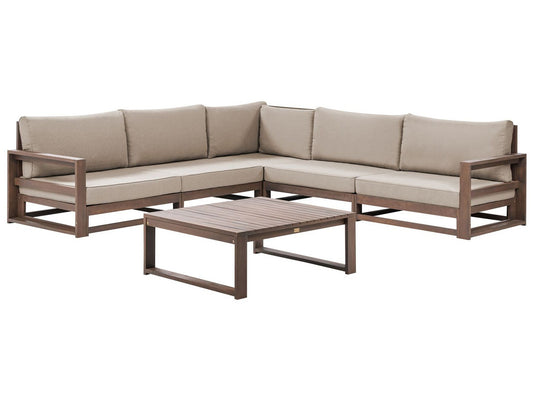 Garden Corner Sofa with Table 5 Seater TIMOR Modular Certified Acacia Wood Dark Brown