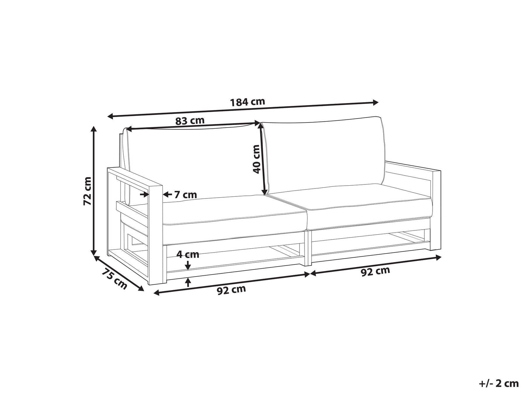 Garden Sofa 2 Seater TIMOR Modular Certified Acacia Wood Dark Brown