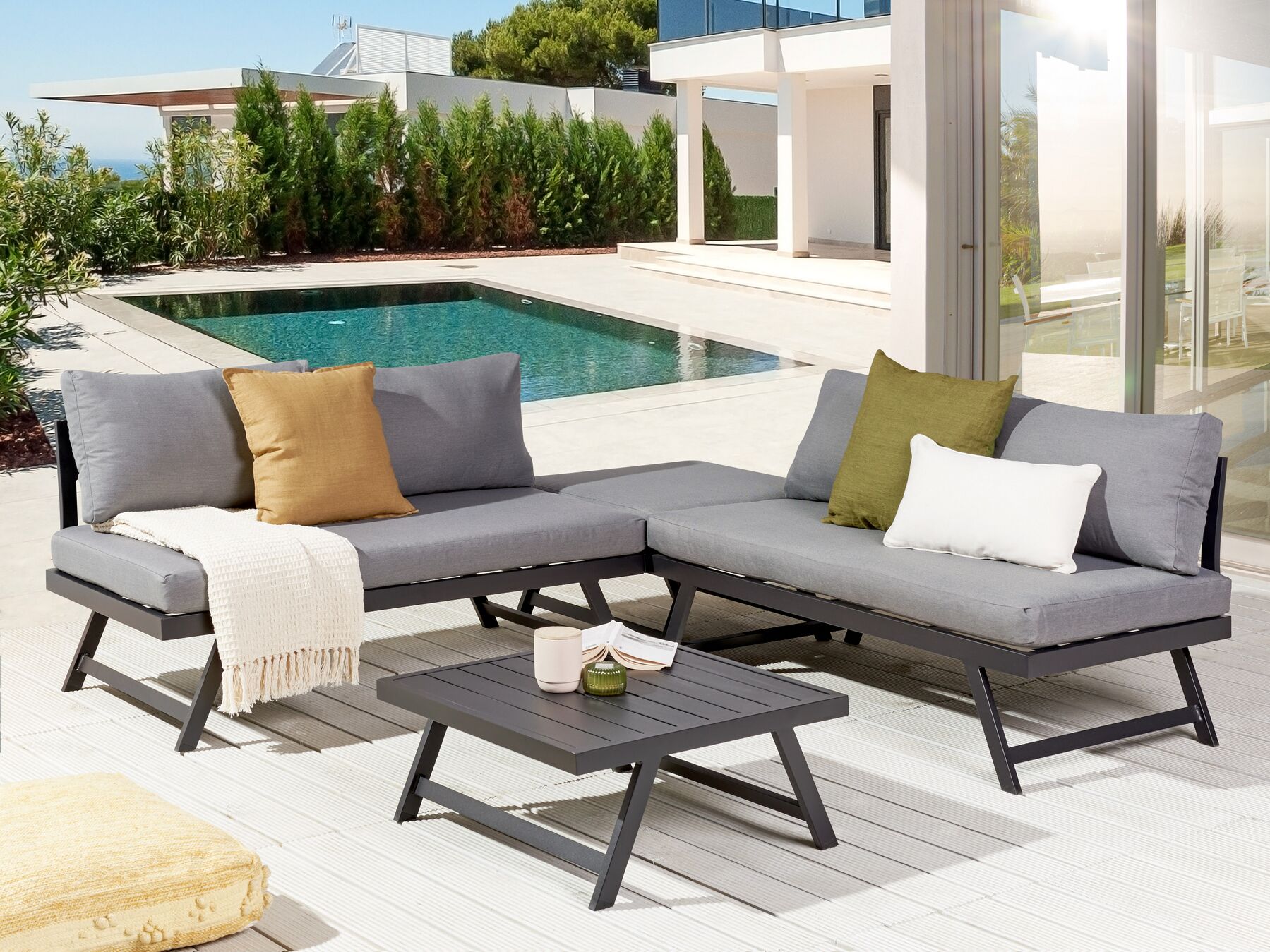 Garden Corner Sofa with Table 5 Seater COCCORINO Metal Grey