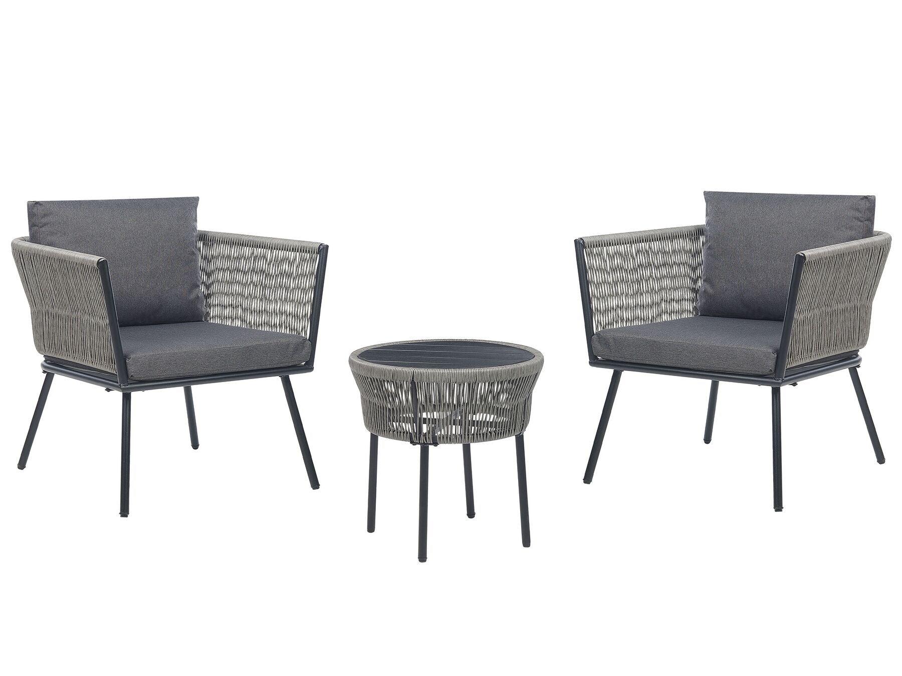 Bistro Set with Cushions GARGANO PE Rattan Grey