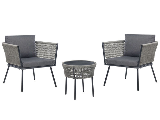 Bistro Set with Cushions GARGANO PE Rattan Grey