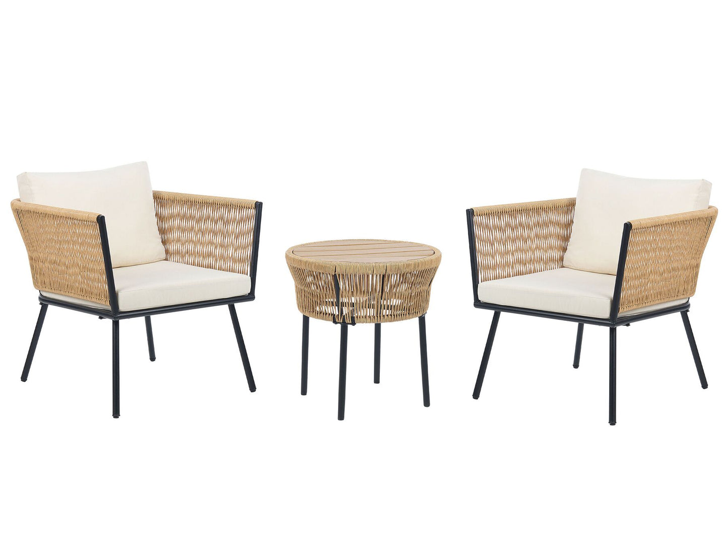 Bistro Set with Cushions Rattan Natural