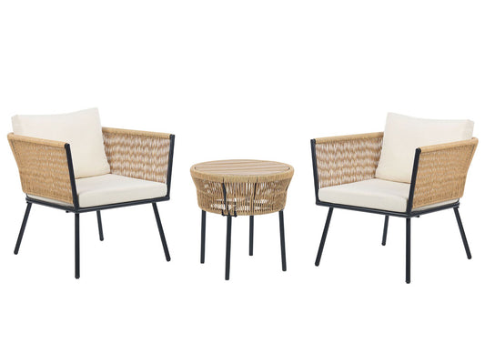 Bistro Set with Cushions Rattan Natural
