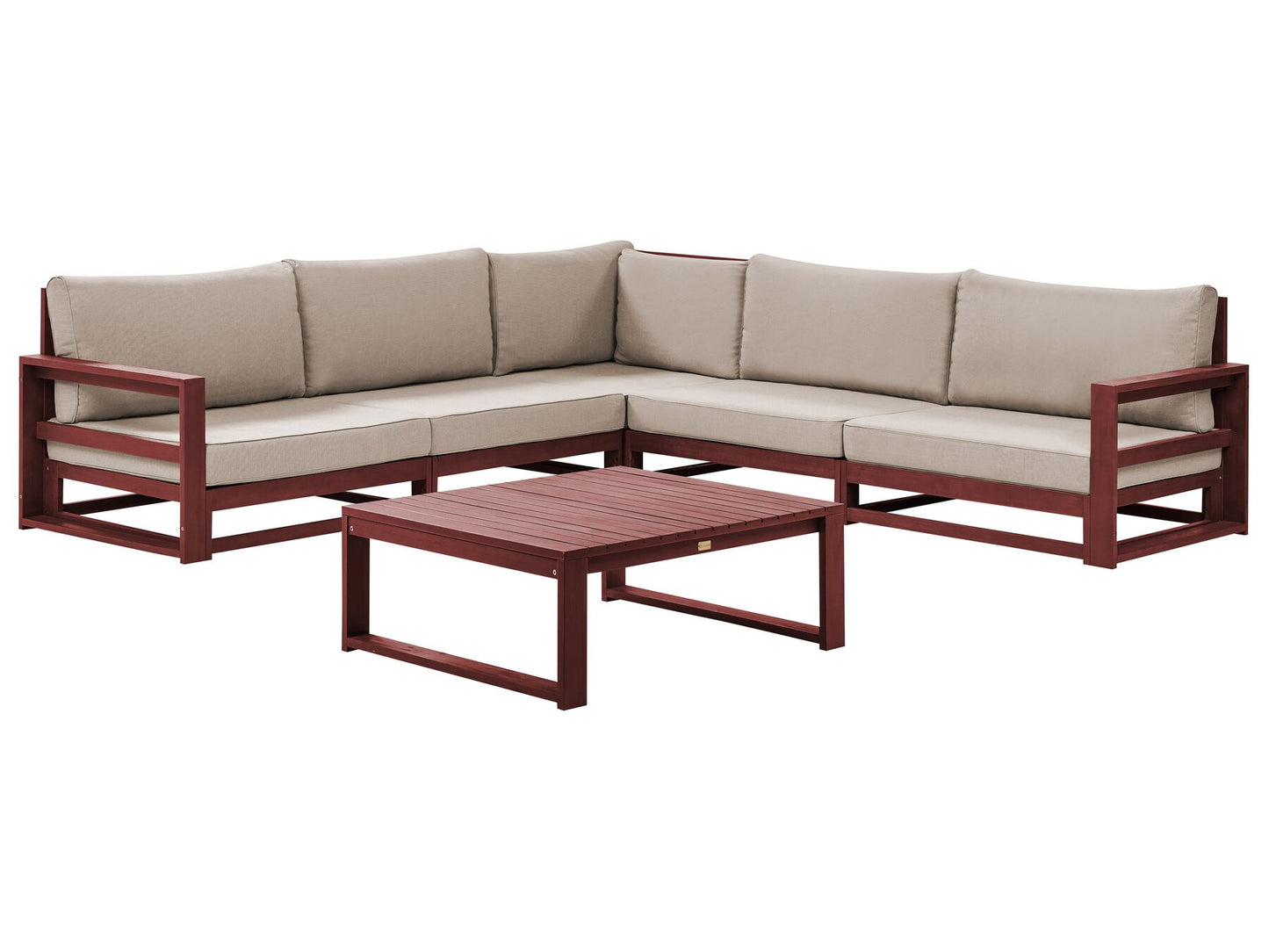 Garden Corner Sofa with Table 5 Seater TIMOR Modular Acacia Wood Dark Red Grey Beige