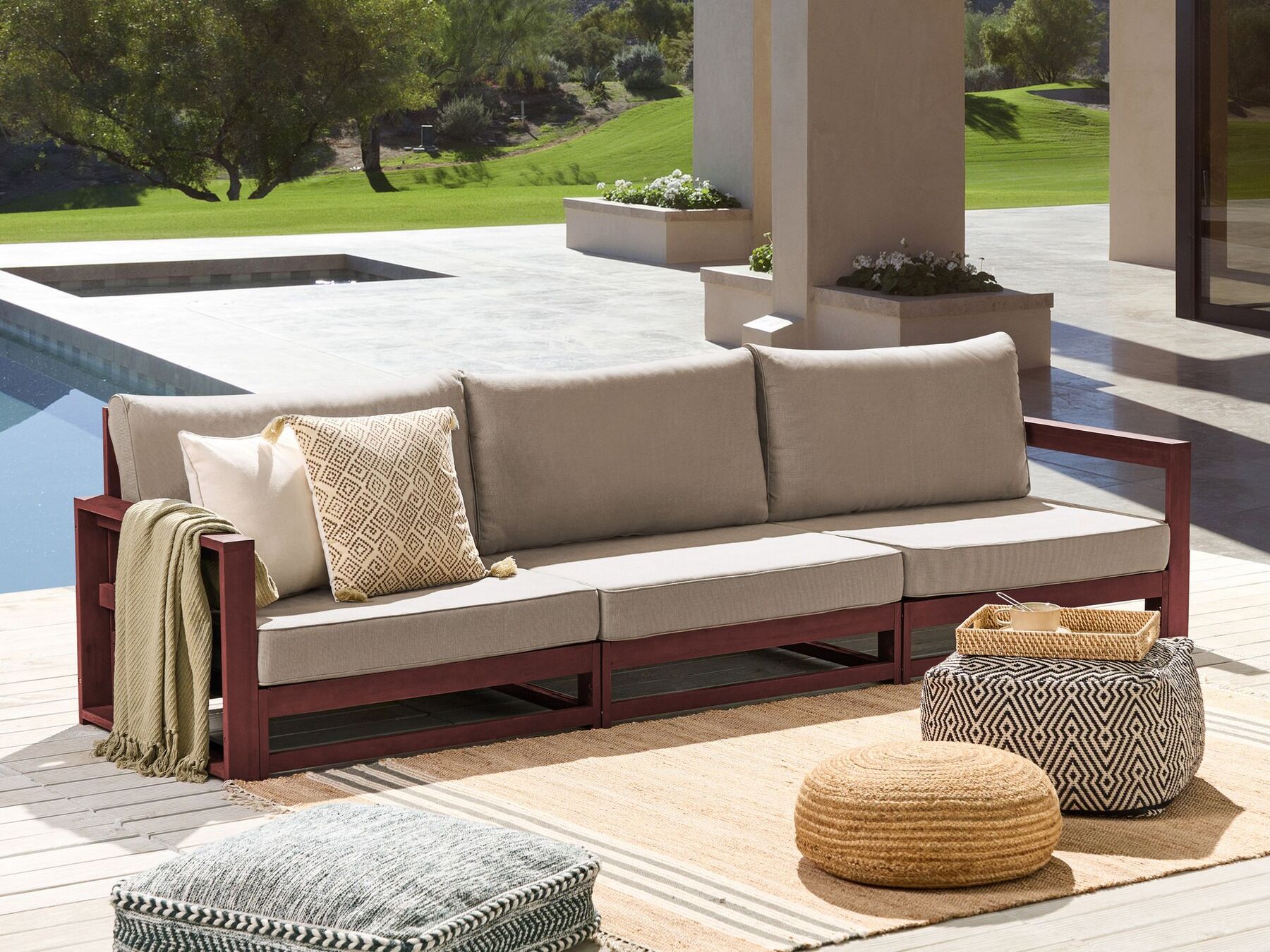 Garden Sofa 3 Seater TIMOR Modular Acacia Wood Dark Red