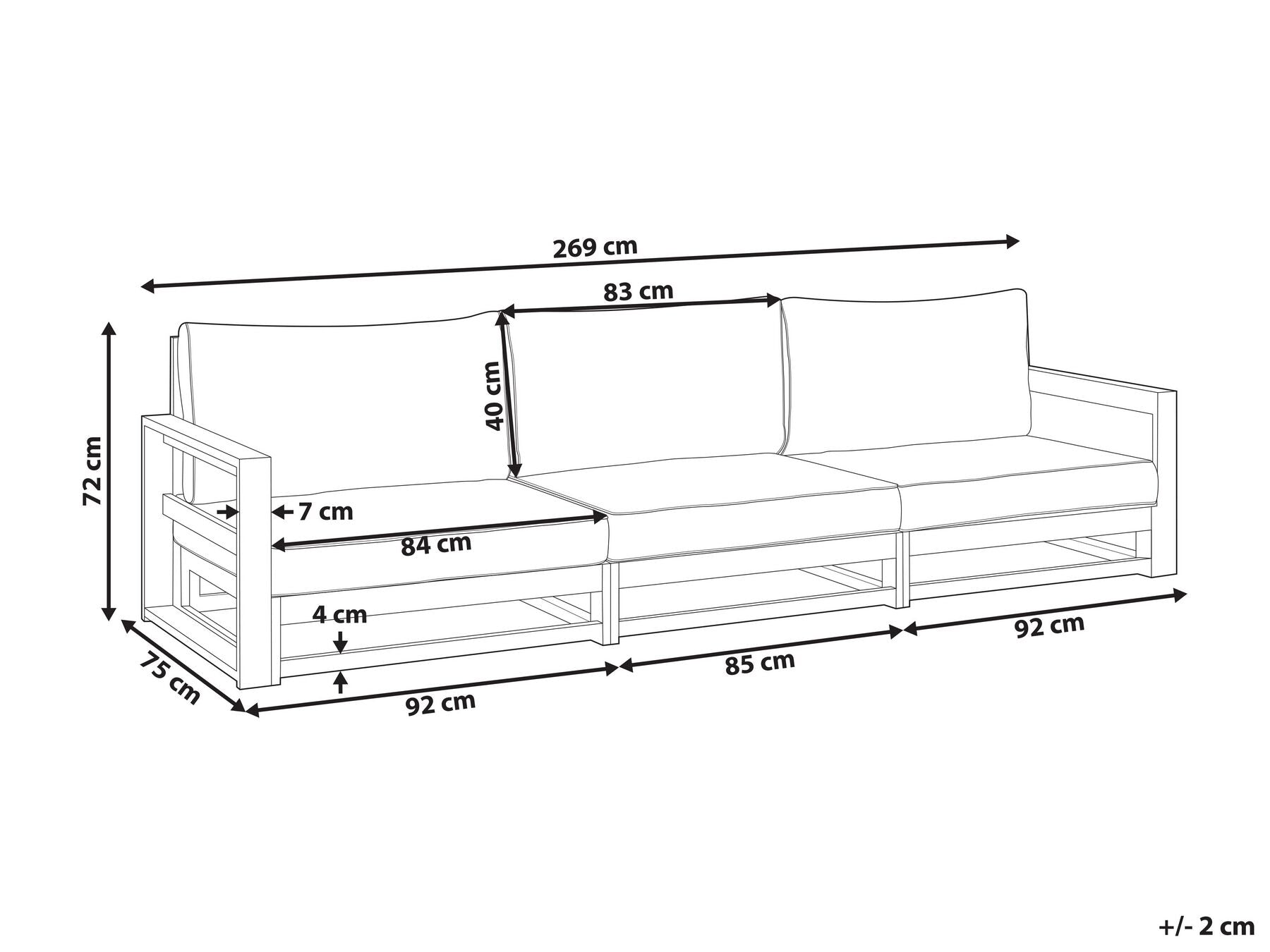 Garden Sofa 3 Seater TIMOR Modular Acacia Wood Dark Red