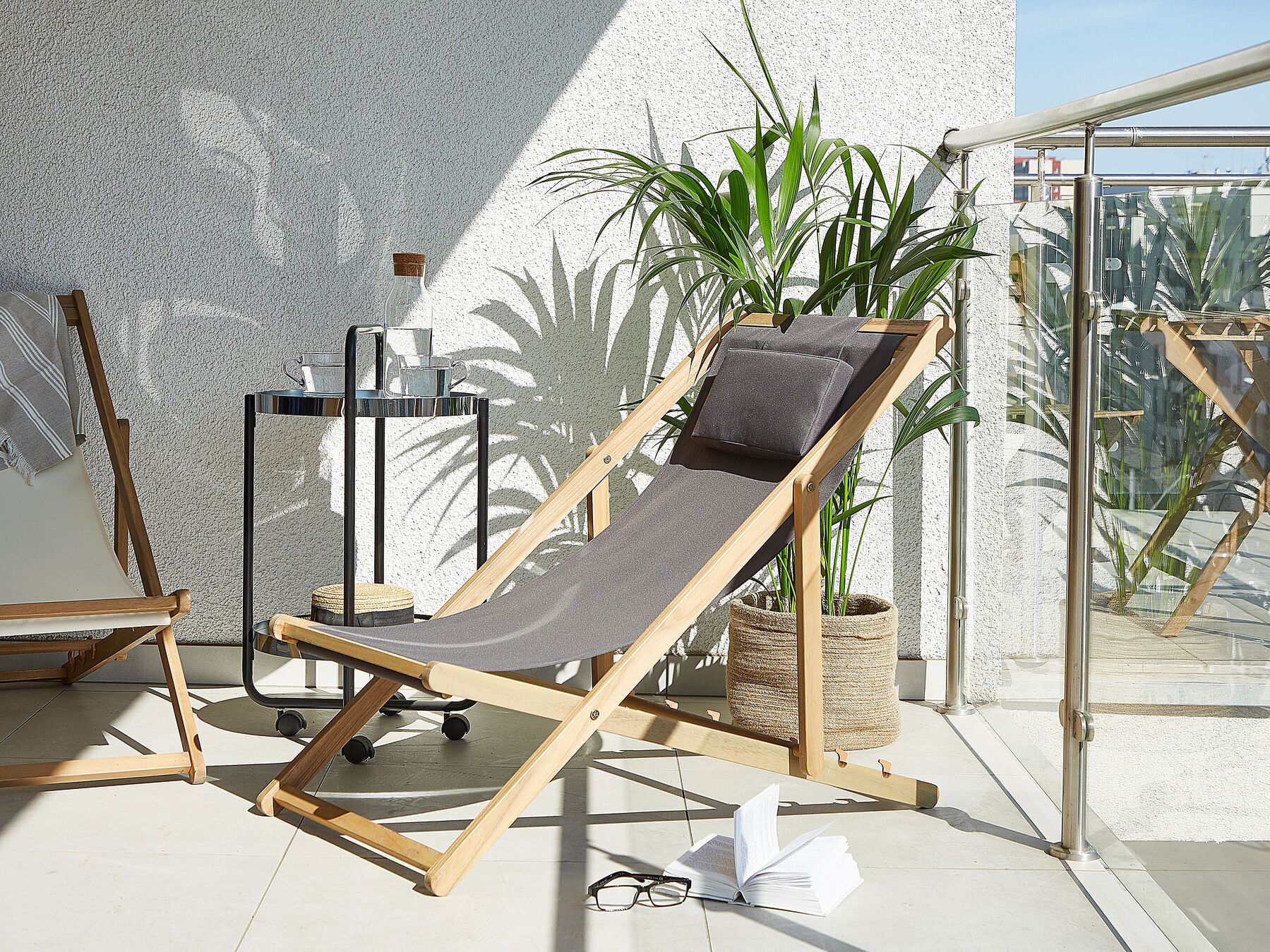 Folding Deck Chair AVELLINO with Replacement Fabrics Acacia Wood Dark Brown