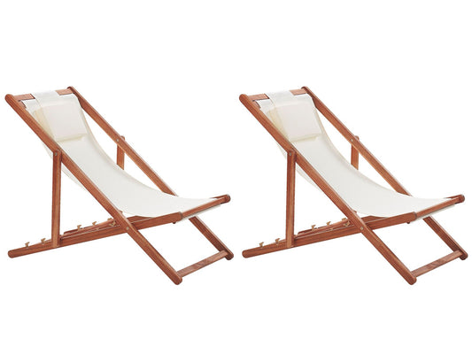 Set of 2 Folding Deck Chairs AVELLINO with Replacement Fabrics Acacia Wood Dark Brown