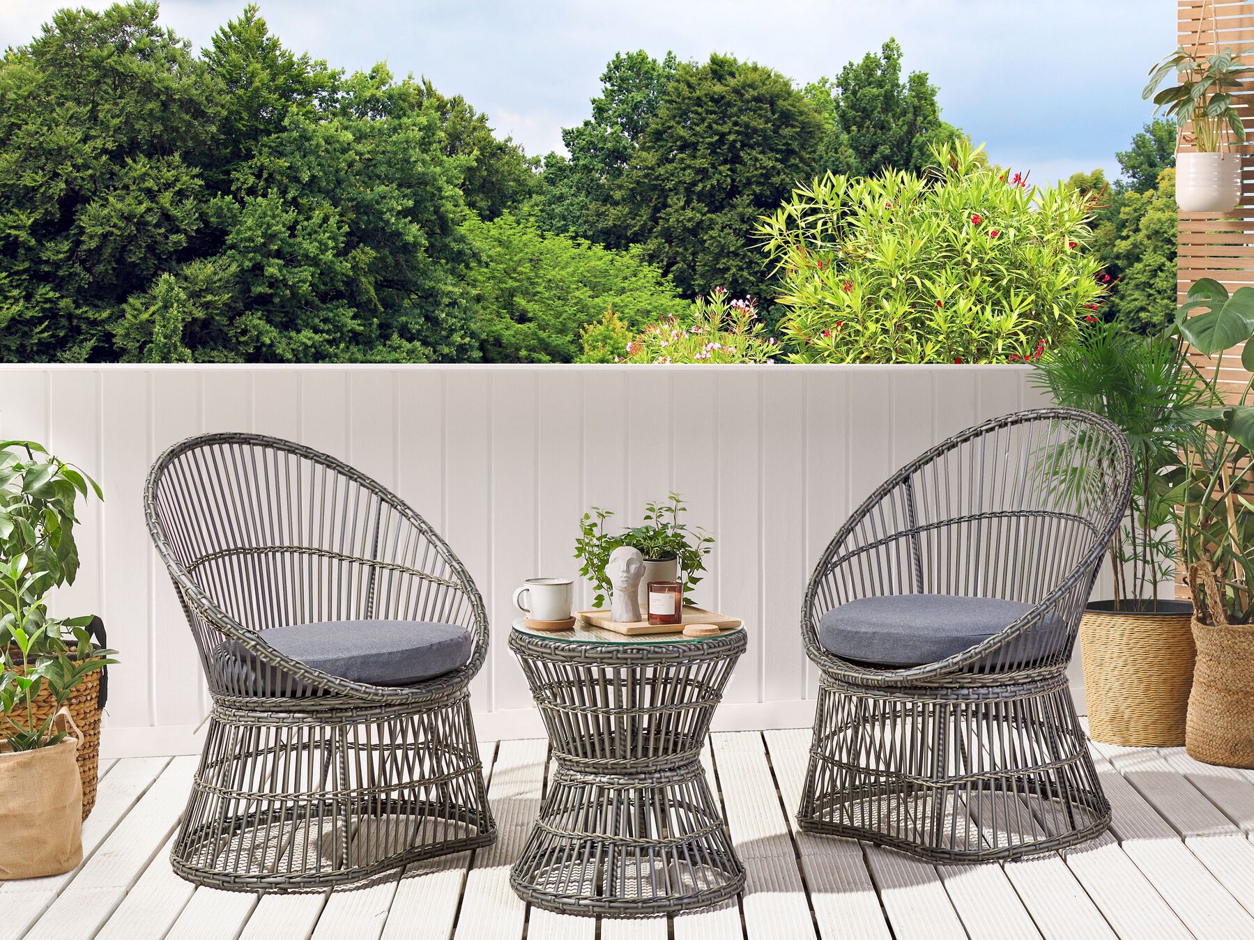 Bistro Set with Cushions MESYNA PE Rattan Taupe