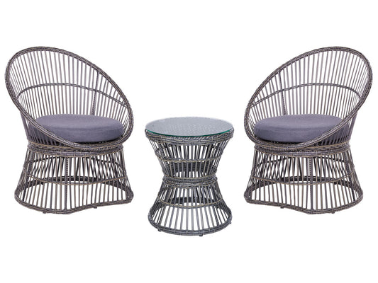 Bistro Set with Cushions MESYNA PE Rattan Taupe