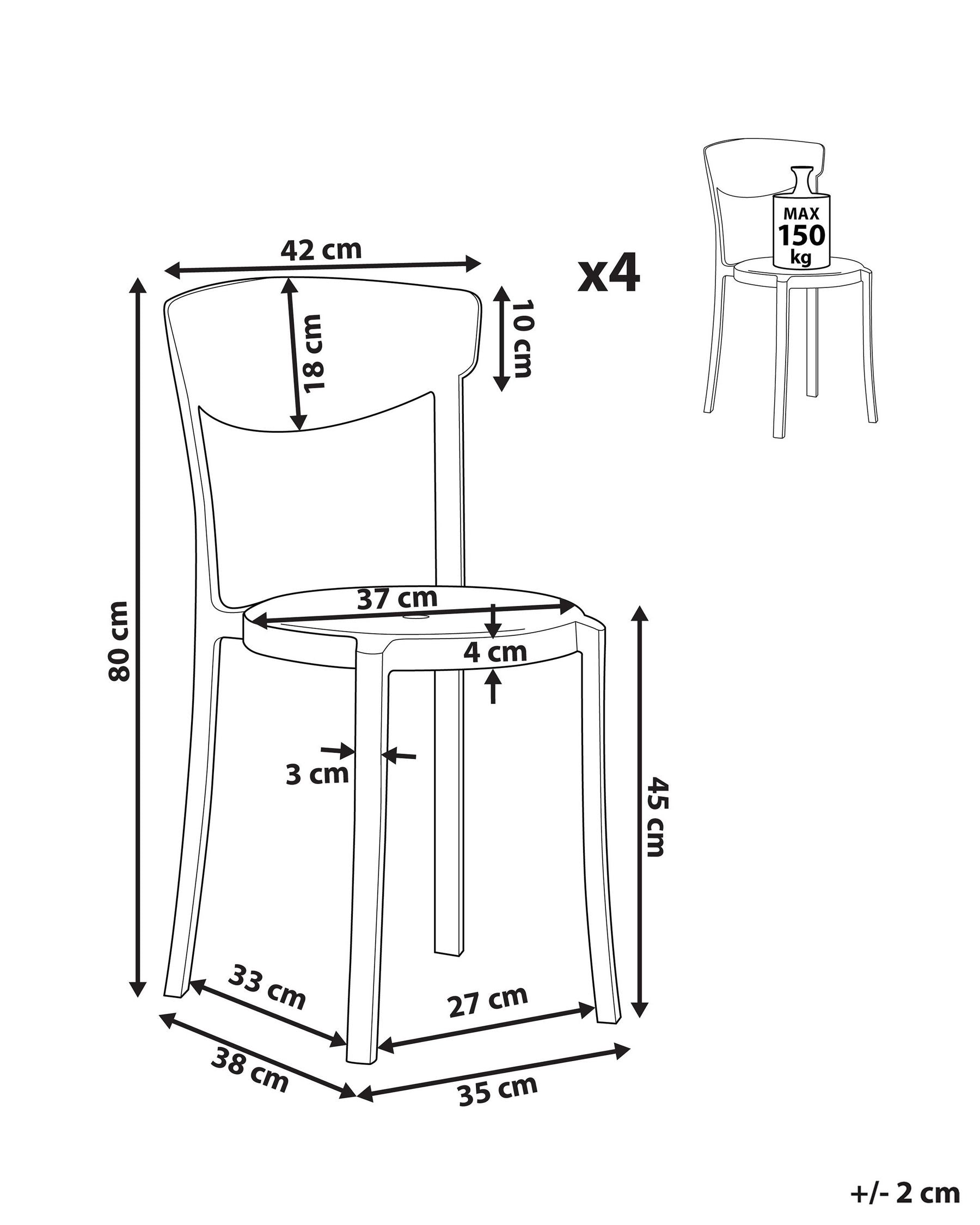 Set of 4 Garden Chairs VIESTE Light Grey