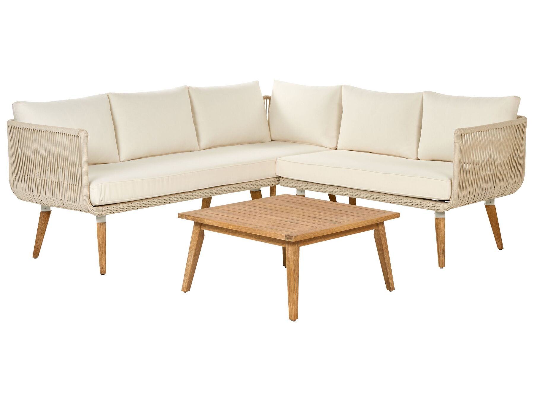 Garden Corner Sofa with Table 5 Seater ALCAMO Left Hand Acacia Wood Light Beige