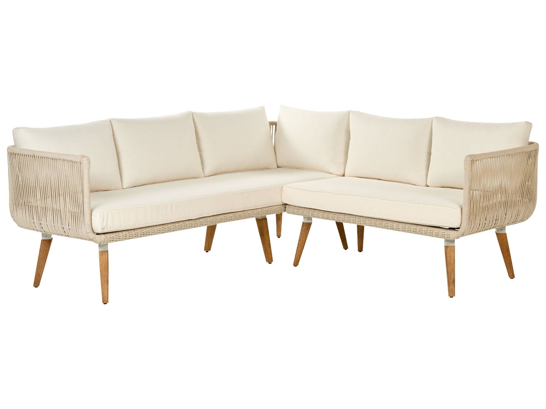 Garden Corner Sofa with Table 5 Seater ALCAMO Left Hand Acacia Wood Light Beige