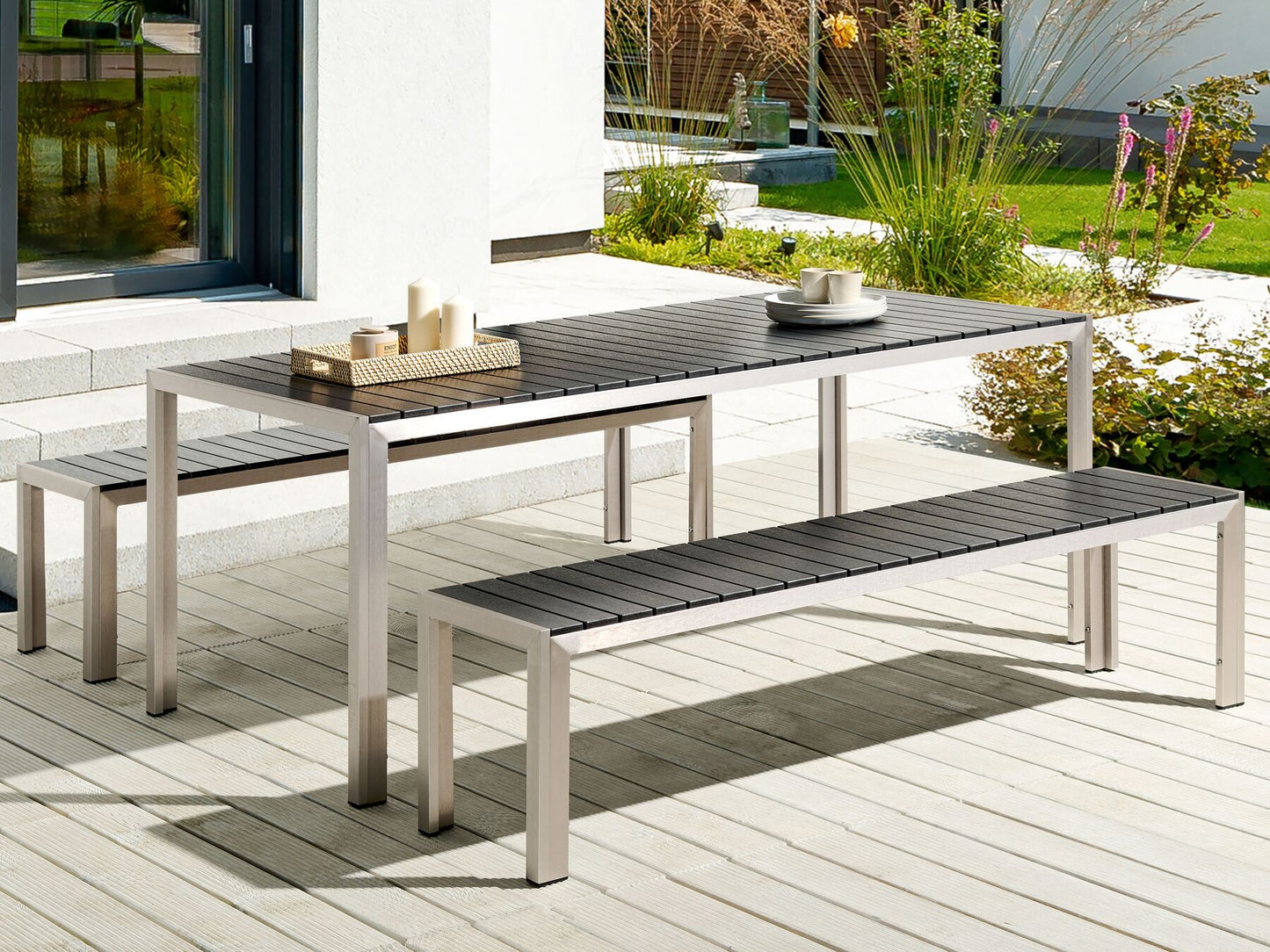 Garden Dining Set with Benches 6 Seater NARDO Black/ Silver