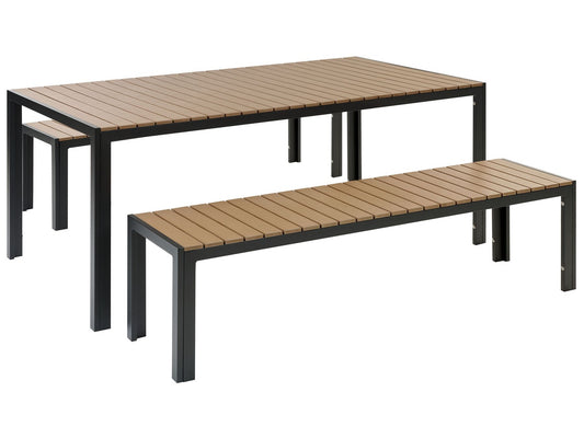 Garden Dining Set with Benches 6 Seater NARDO Brown/ Black