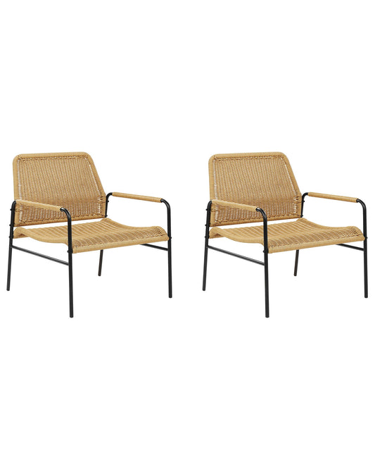 Set of 2 Garden Chairs PRASIMO PE Rattan Natural