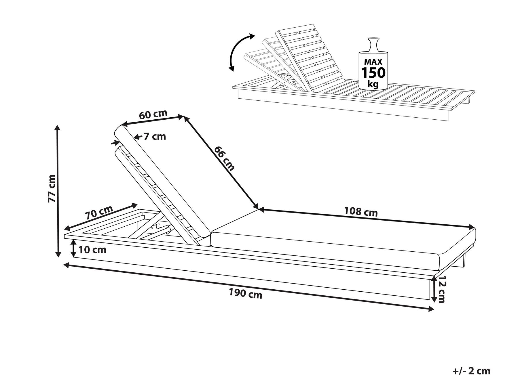 Wooden Reclining Sun Lounger with Cushion Off-White GRANARI