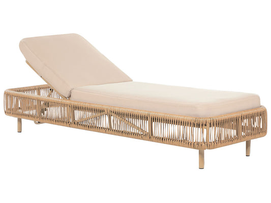 PE Rattan Reclining Sun Lounger Beige OSINI