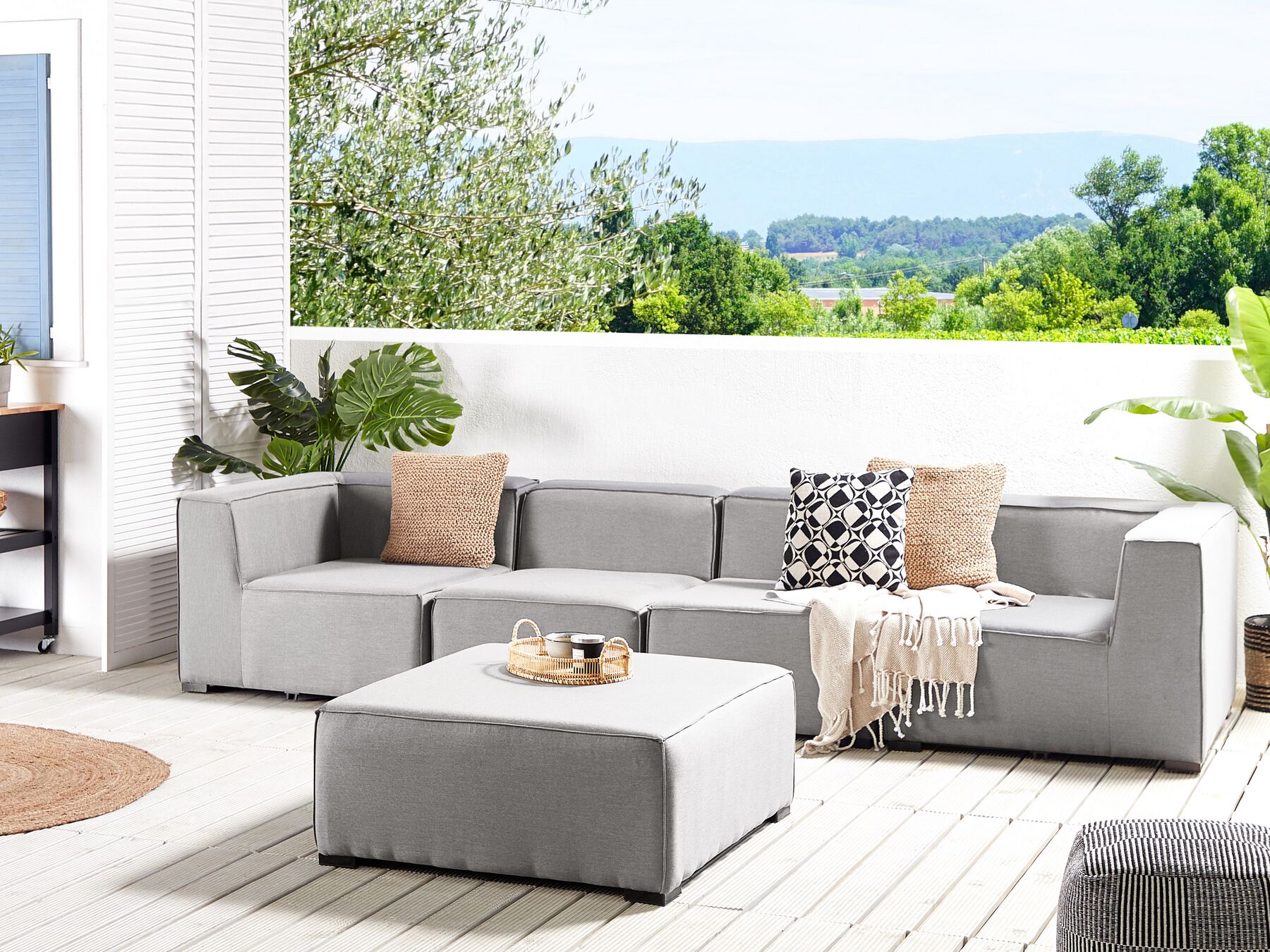 Garden Sofa with Ottoman 4 Seater AREZZO Modular Light Grey