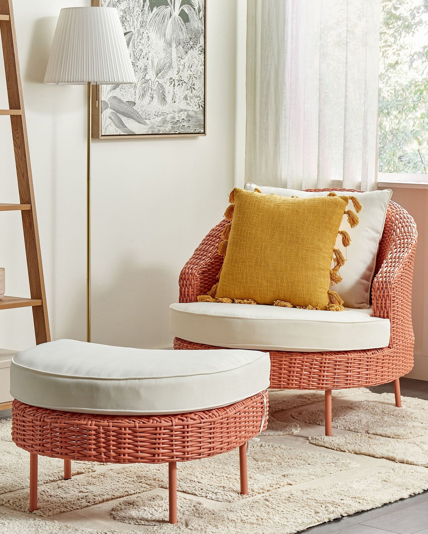 Garden Armchair with Ottoman ARCILLE PE Rattan Peach Pink