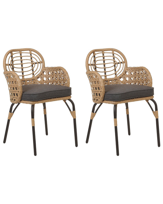 Set of 2 Garden Chairs with Cushions PRATELLO PE Rattan Natural