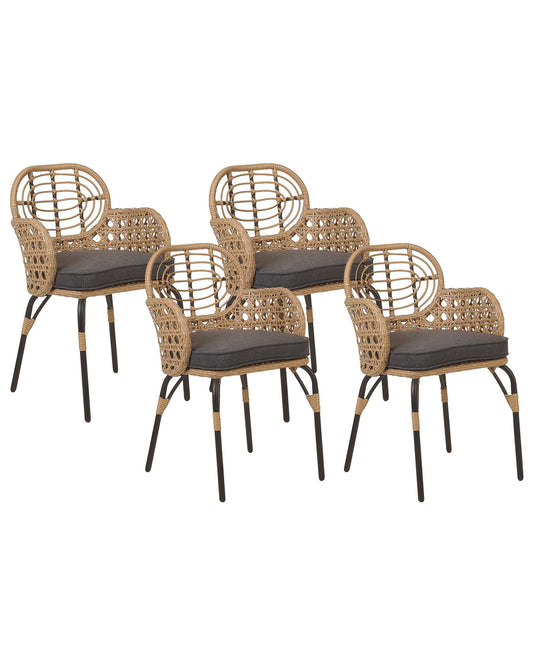 Set of 4 Garden Chairs with Cushions PRATELLO PE Rattan Natural