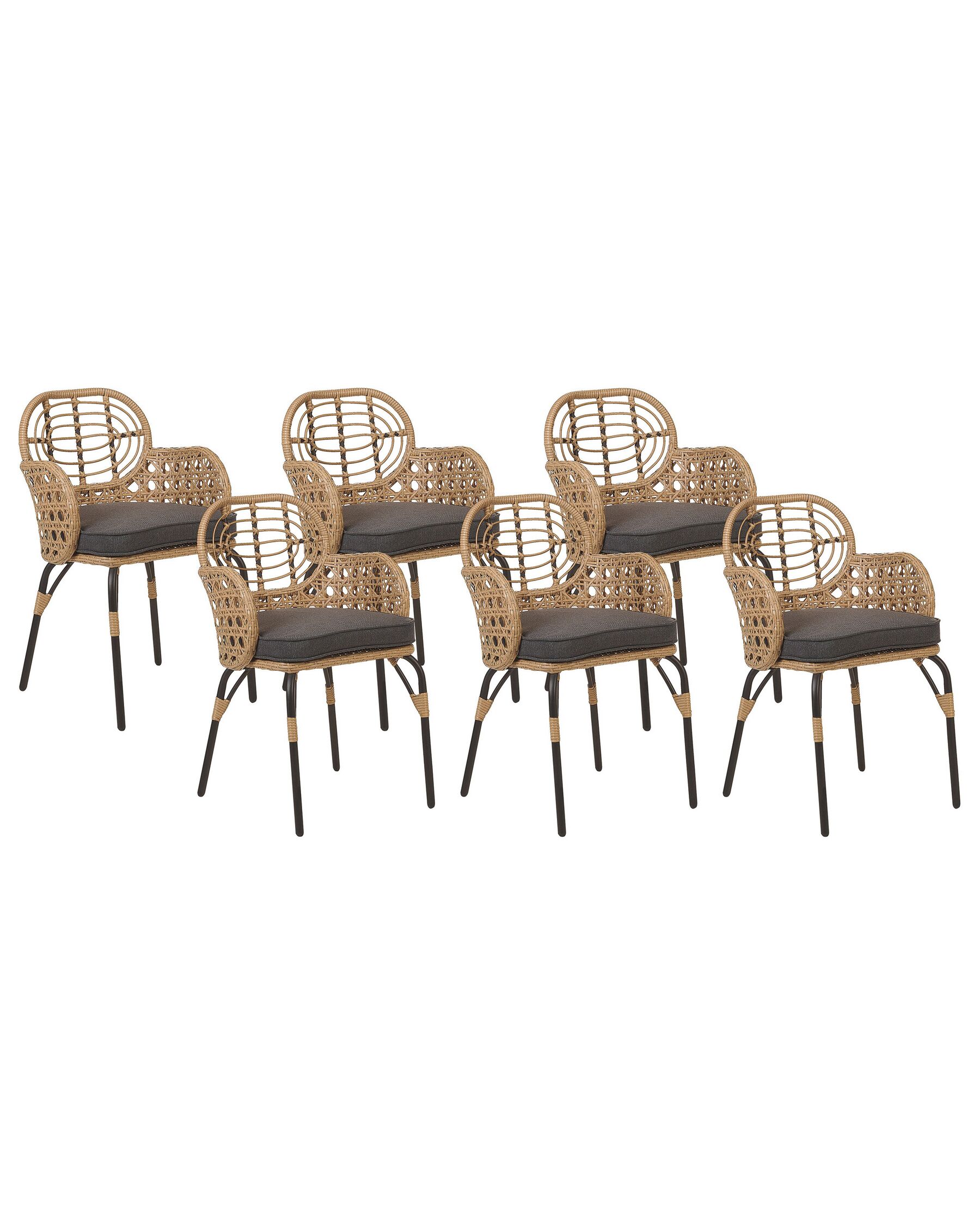 Set of 6 Garden Chairs with Cushions Rattan Natural