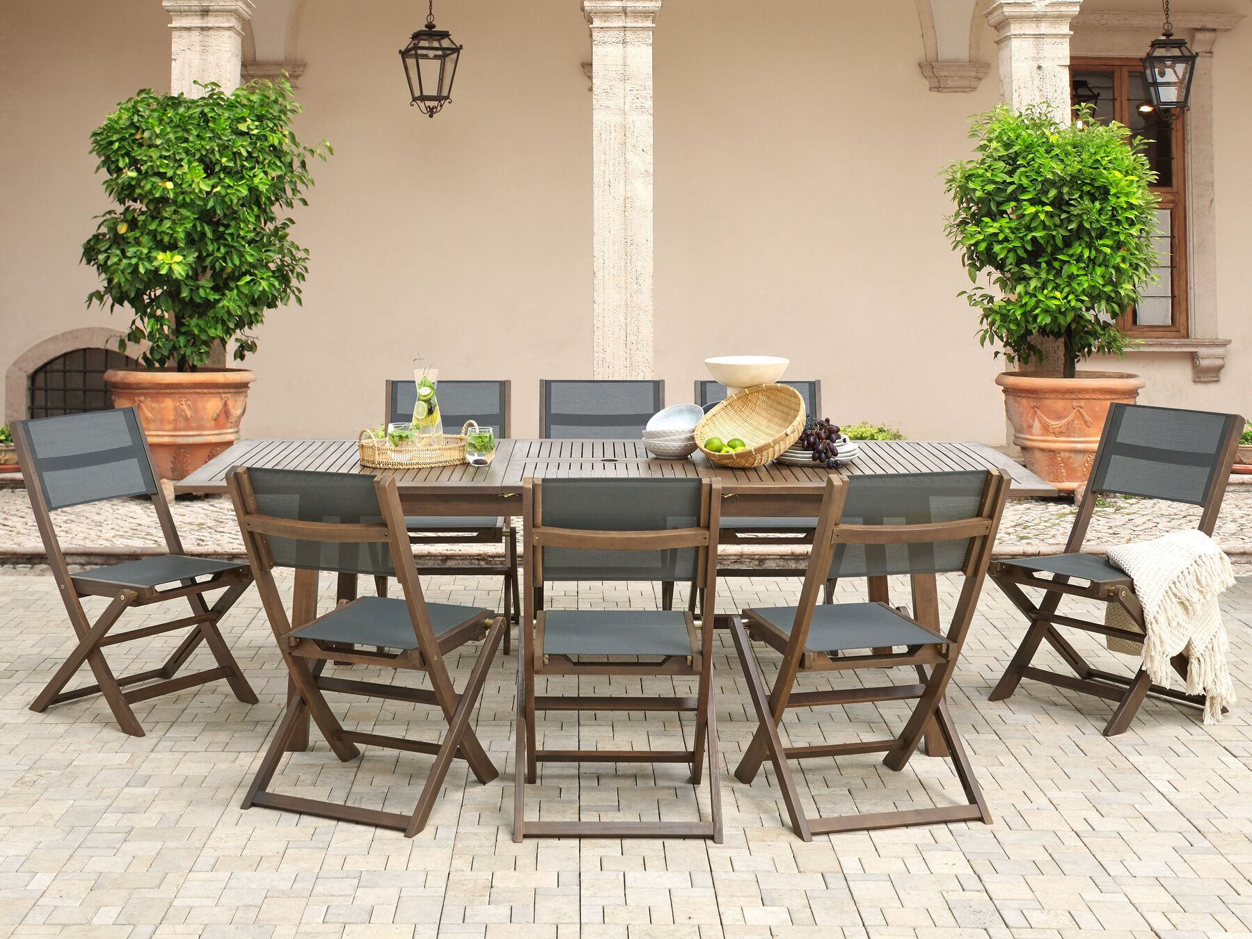 Garden Dining Set 8 Seater CESANA Acacia Wood Dark Brown