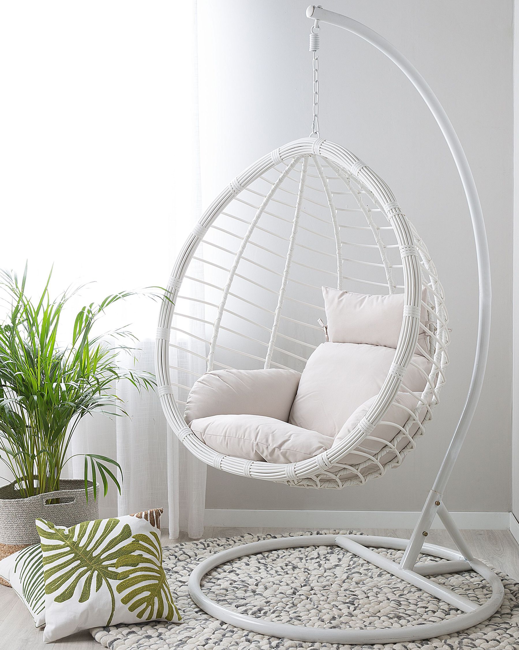 Hanging Chair with Stand FANO PE Rattan White