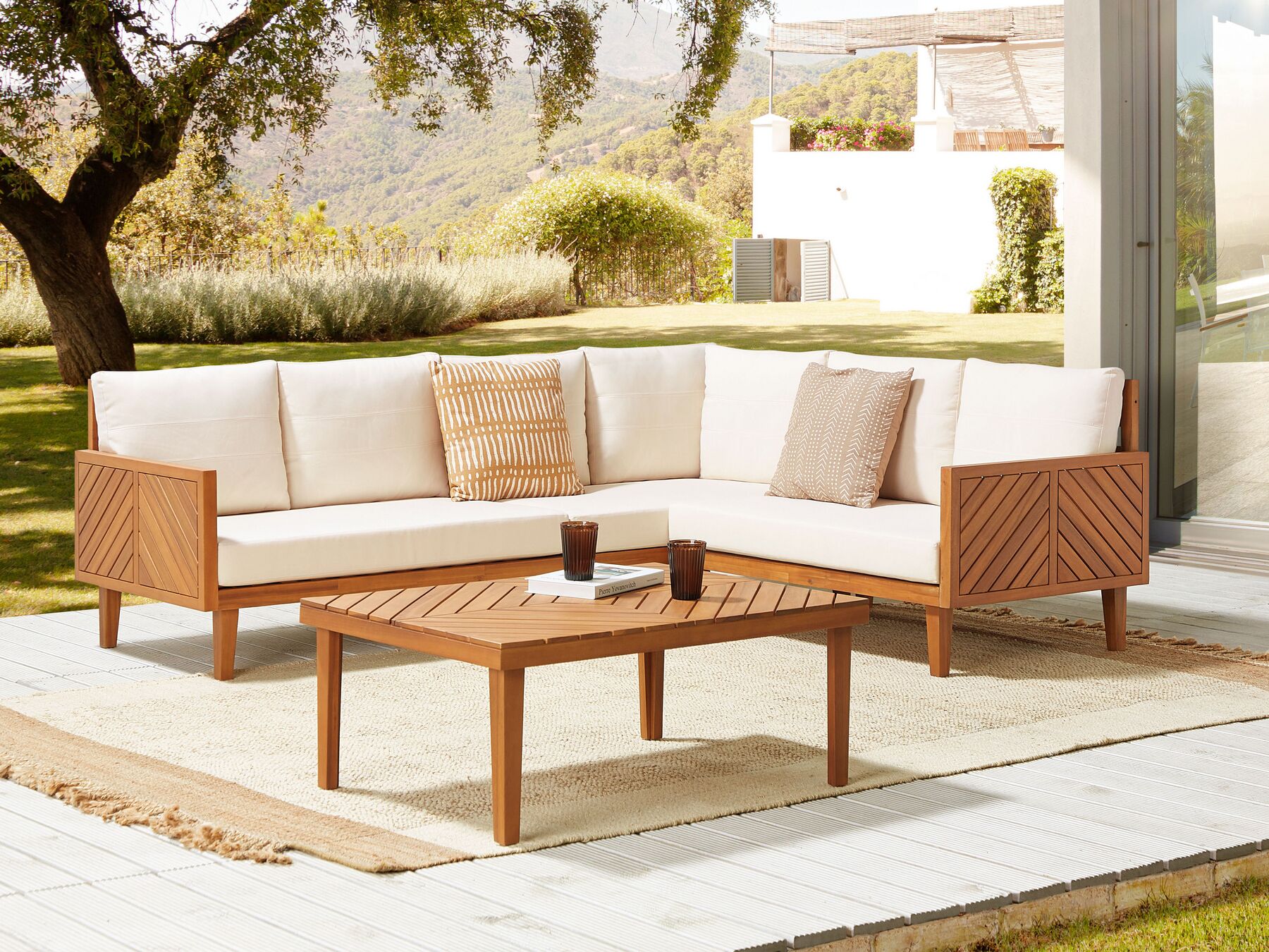 Garden Corner Sofa with Table 4 Seater BARATTI Left Hand Acacia Wood Brown