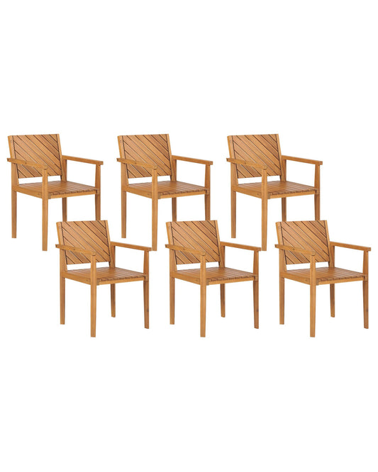 Set of 6 Garden Chairs BARATTI Acacia Wood Brown