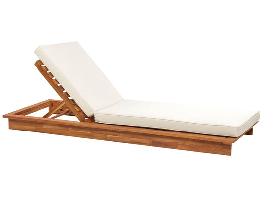 Wooden Reclining Sun Lounger with Cushion Off-White GRANARI