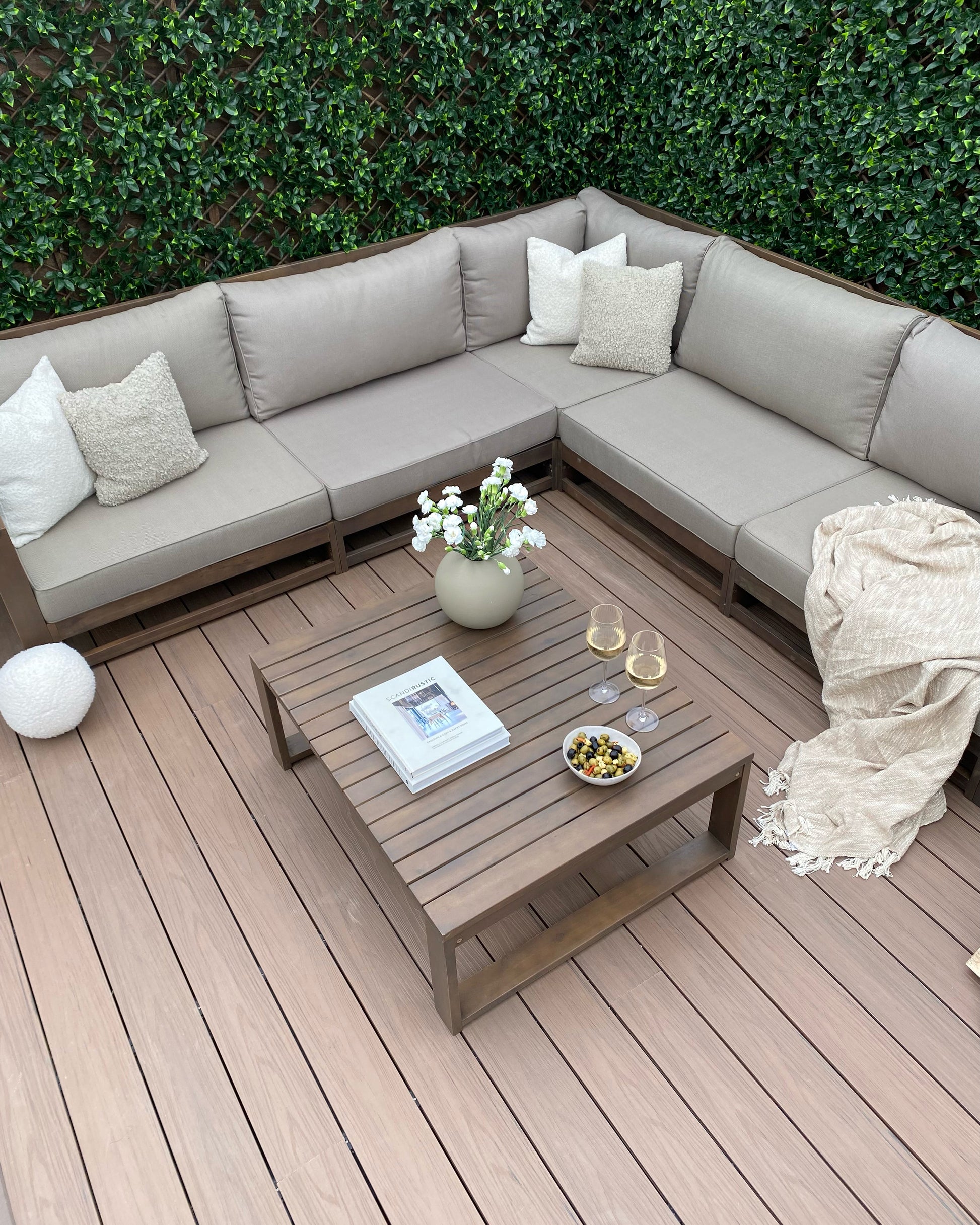 Garden Corner Sofa with Table 5 Seater TIMOR Modular Certified Acacia Wood Dark Brown